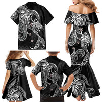 Polynesian Mermaid Plumeria Tribal Tattoo Family Matching Mermaid Dress and Hawaiian Shirt