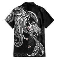 Polynesian Mermaid Plumeria Tribal Tattoo Family Matching Off Shoulder Maxi Dress and Hawaiian Shirt