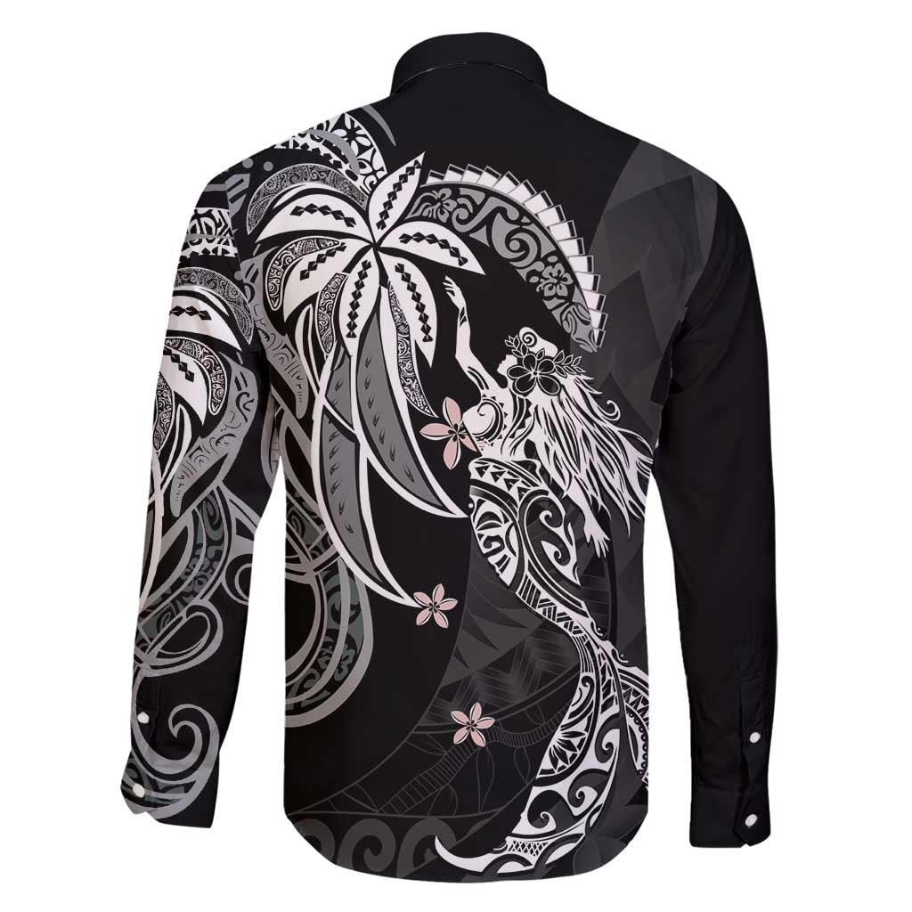 Polynesian Mermaid Plumeria Tribal Tattoo Family Matching Off Shoulder Maxi Dress and Hawaiian Shirt