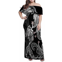 Polynesian Mermaid Plumeria Tribal Tattoo Family Matching Off Shoulder Maxi Dress and Hawaiian Shirt