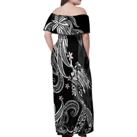 Polynesian Mermaid Plumeria Tribal Tattoo Family Matching Off Shoulder Maxi Dress and Hawaiian Shirt