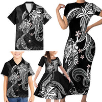 Polynesian Mermaid Plumeria Tribal Tattoo Family Matching Short Sleeve Bodycon Dress and Hawaiian Shirt