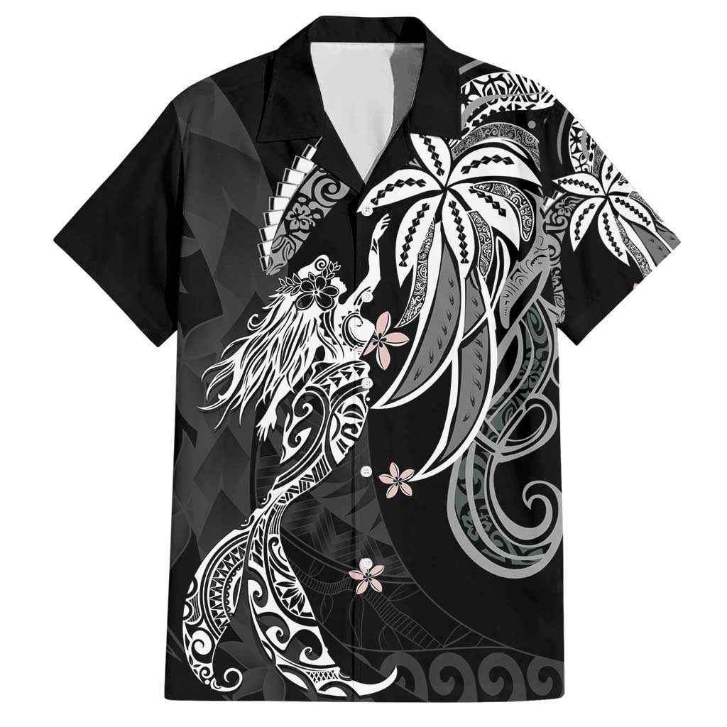 Polynesian Mermaid Plumeria Tribal Tattoo Family Matching Short Sleeve Bodycon Dress and Hawaiian Shirt