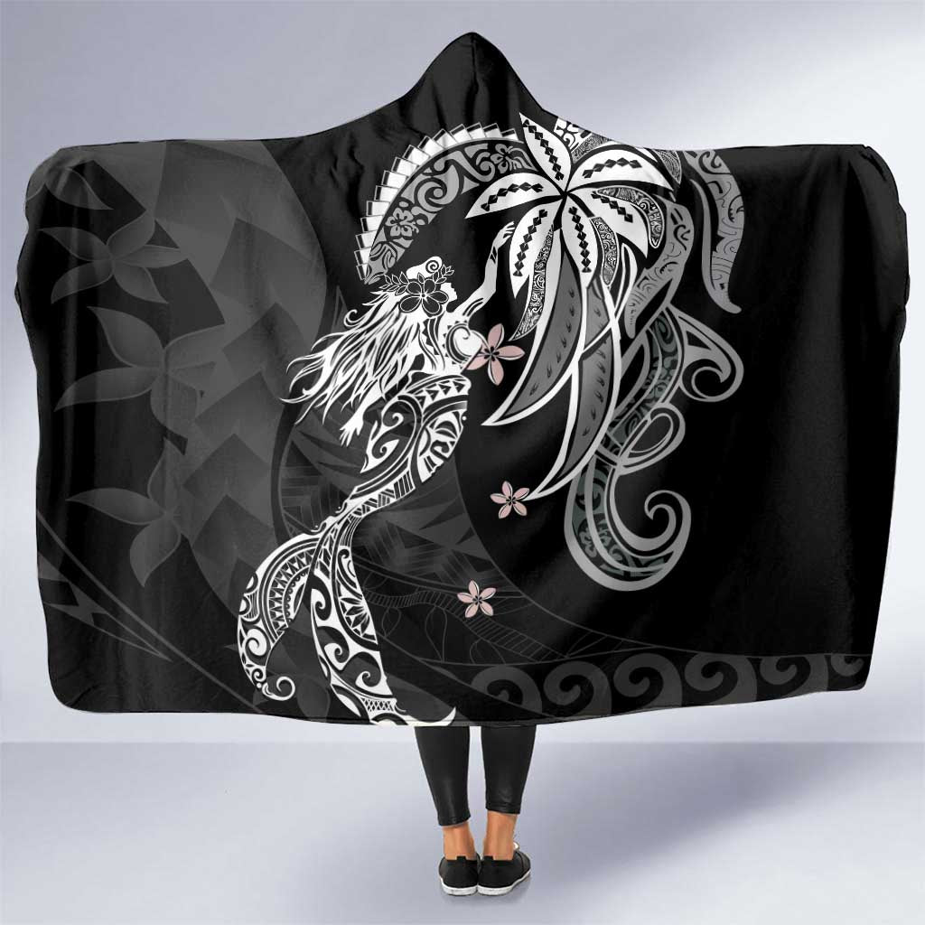 Polynesian Mermaid Plumeria Tribal Tattoo Hooded Blanket LT01 One Size Black - Polynesian Pride