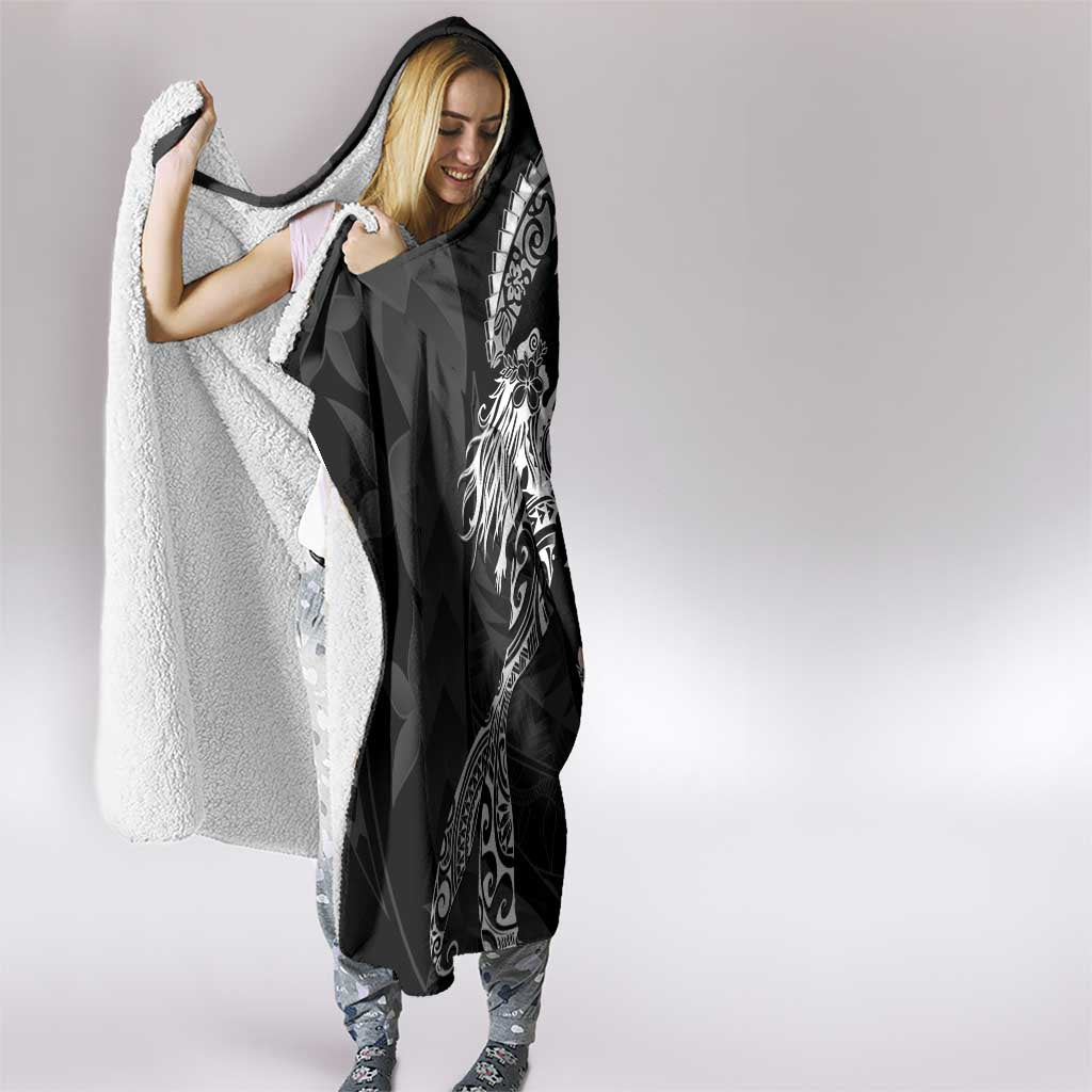 Polynesian Mermaid Plumeria Tribal Tattoo Hooded Blanket
