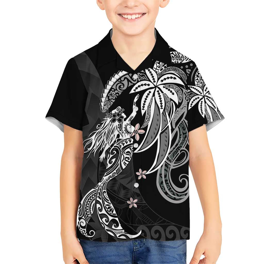 Polynesian Mermaid Plumeria Tribal Tattoo Kid Hawaiian Shirt LT01 Kid Black - Polynesian Pride