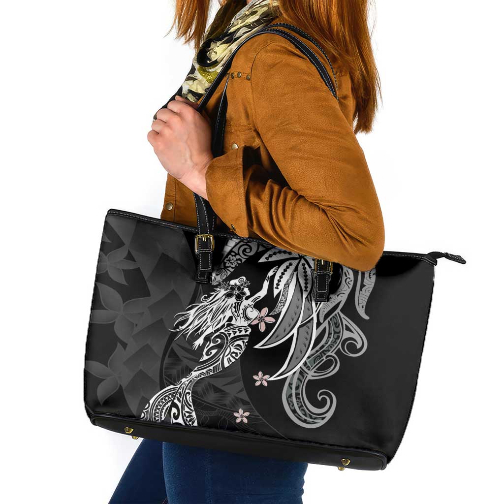 Polynesian Mermaid Plumeria Tribal Tattoo Leather Tote Bag