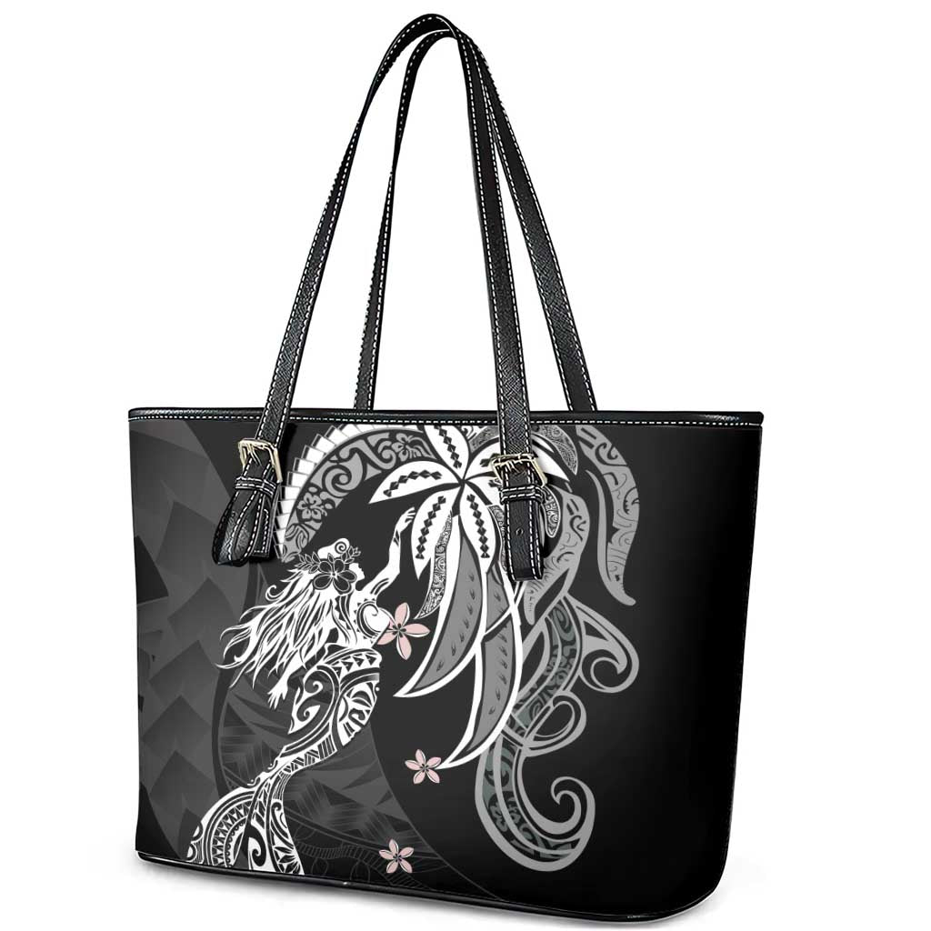 Polynesian Mermaid Plumeria Tribal Tattoo Leather Tote Bag