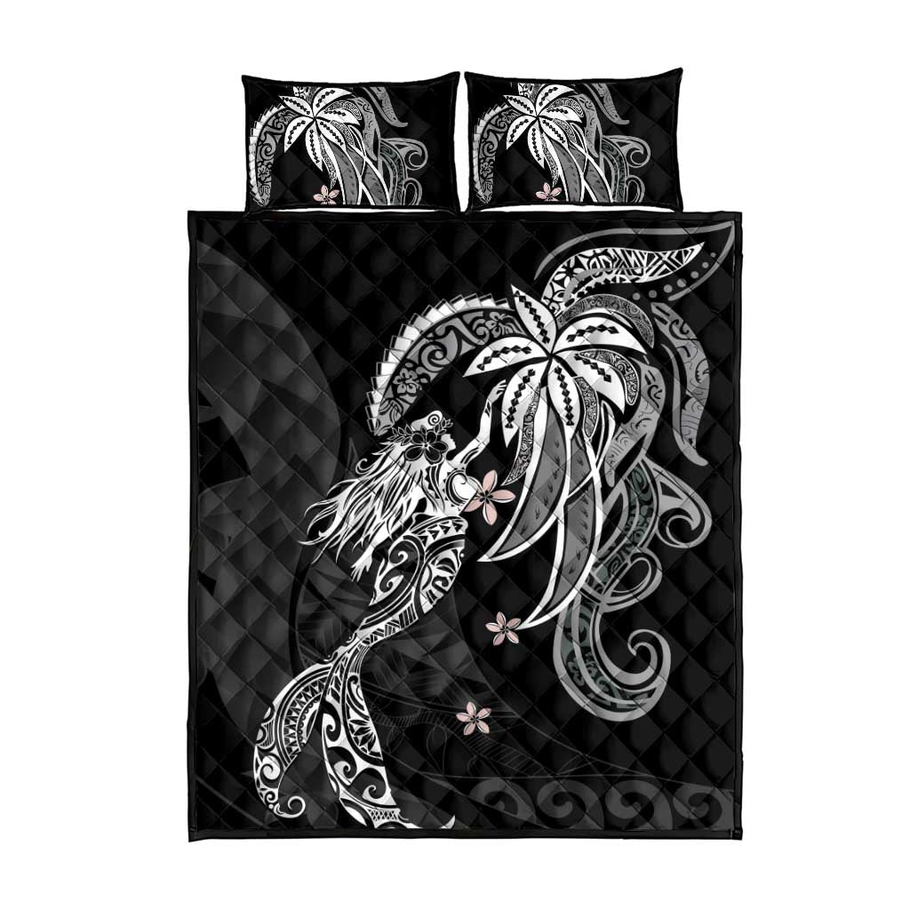 Polynesian Mermaid Plumeria Tribal Tattoo Quilt Bed Set