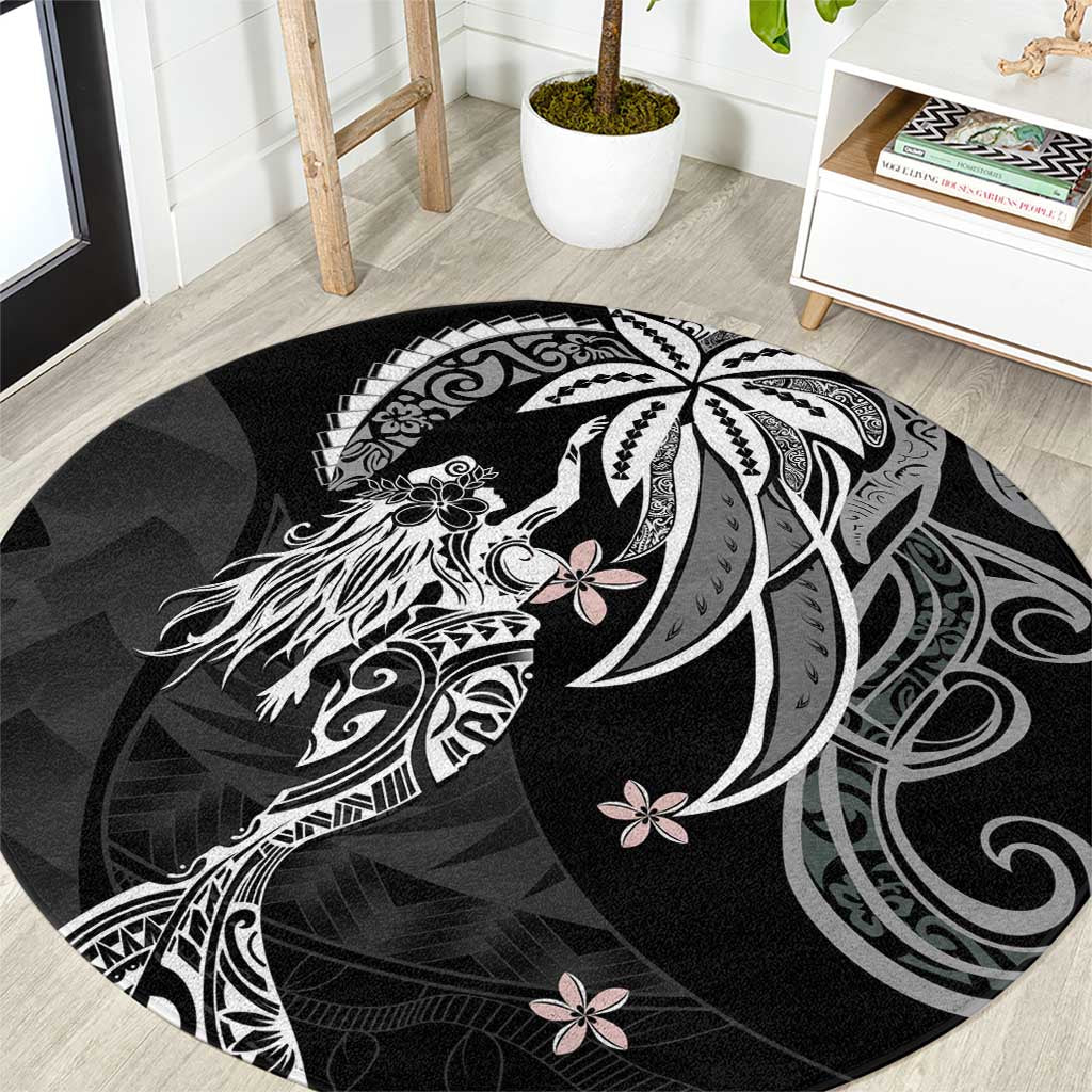 Polynesian Mermaid Plumeria Tribal Tattoo Round Carpet LT01 Black - Polynesian Pride