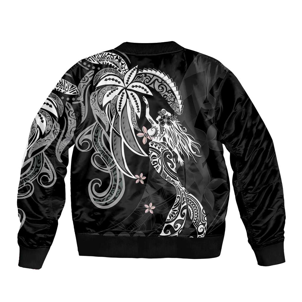 Polynesian Mermaid Plumeria Tribal Tattoo Sleeve Zip Bomber Jacket