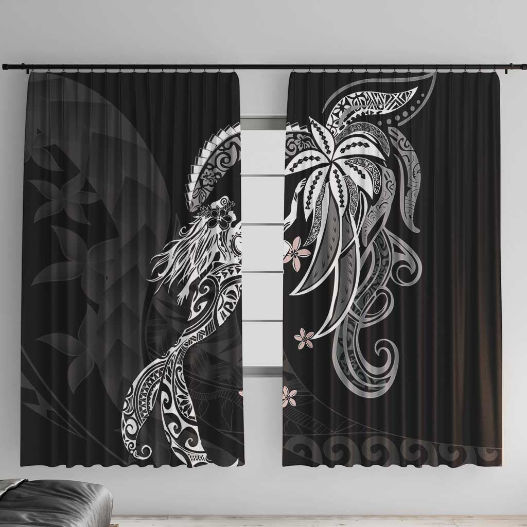 Polynesian Mermaid Plumeria Tribal Tattoo Window Curtain
