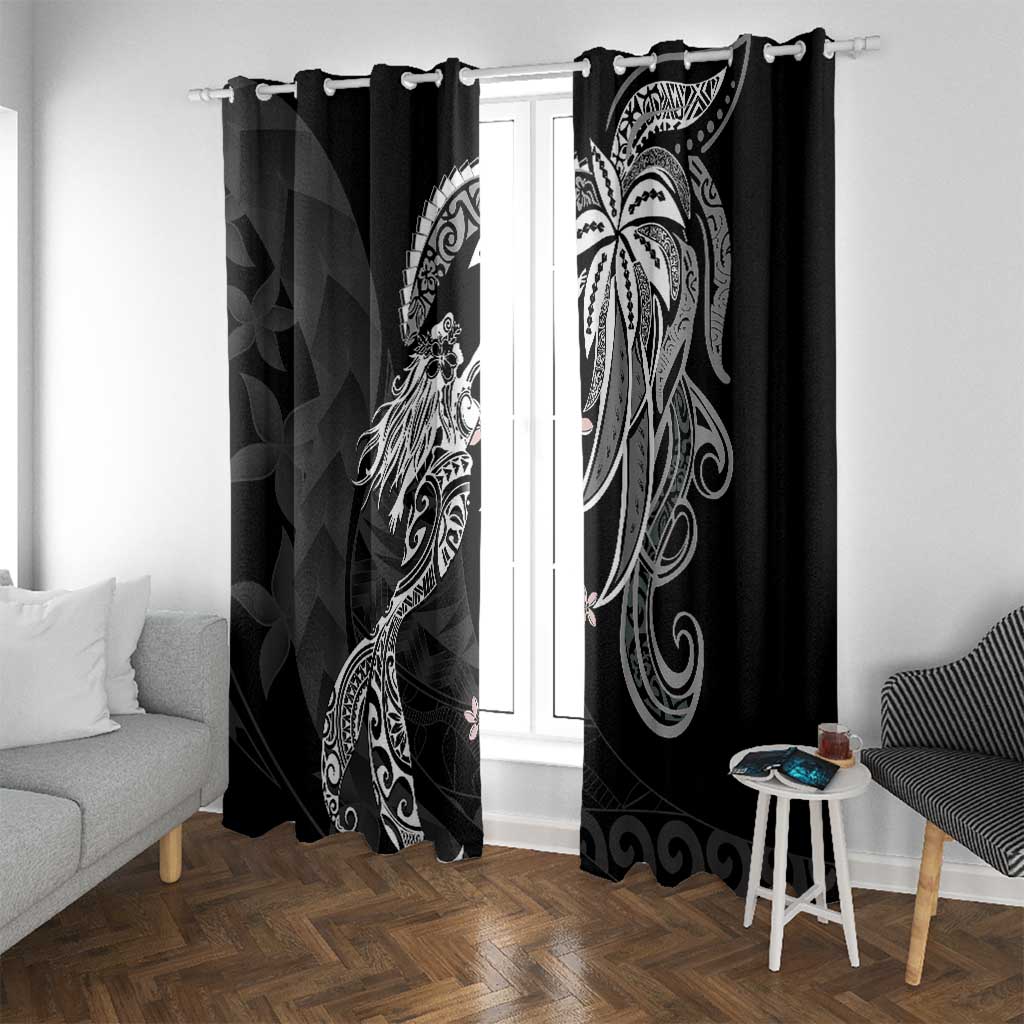 Polynesian Mermaid Plumeria Tribal Tattoo Window Curtain