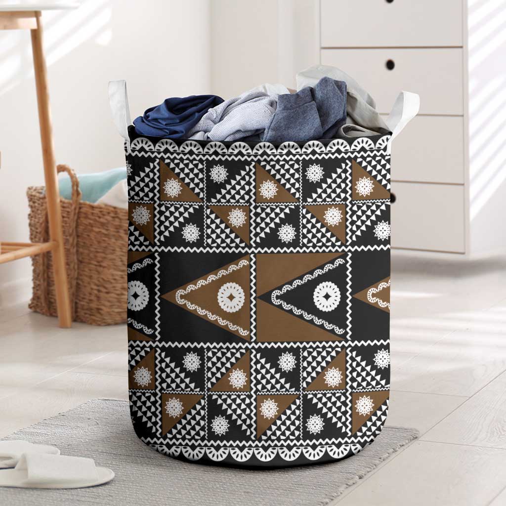 Fiji Brown Masi Pattern Laundry Basket Fijian Tapa