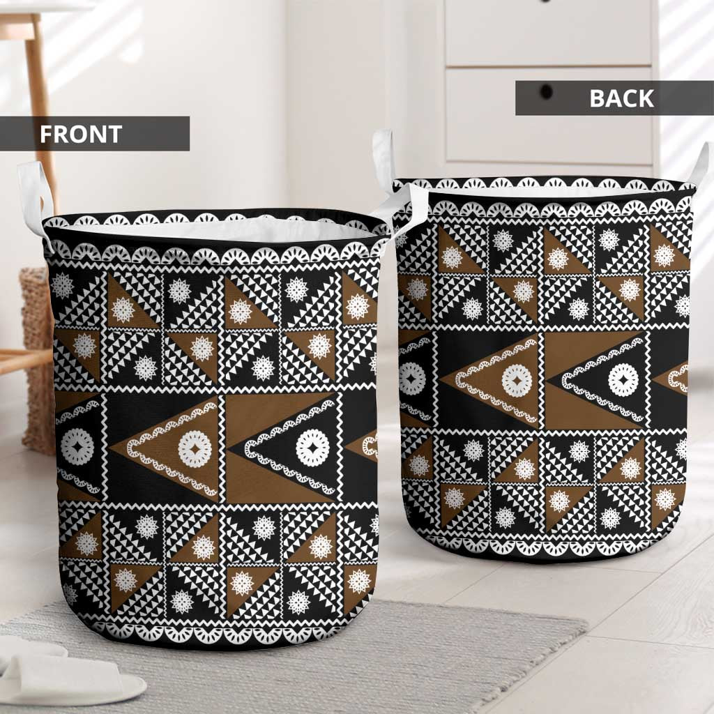 Fiji Brown Masi Pattern Laundry Basket Fijian Tapa