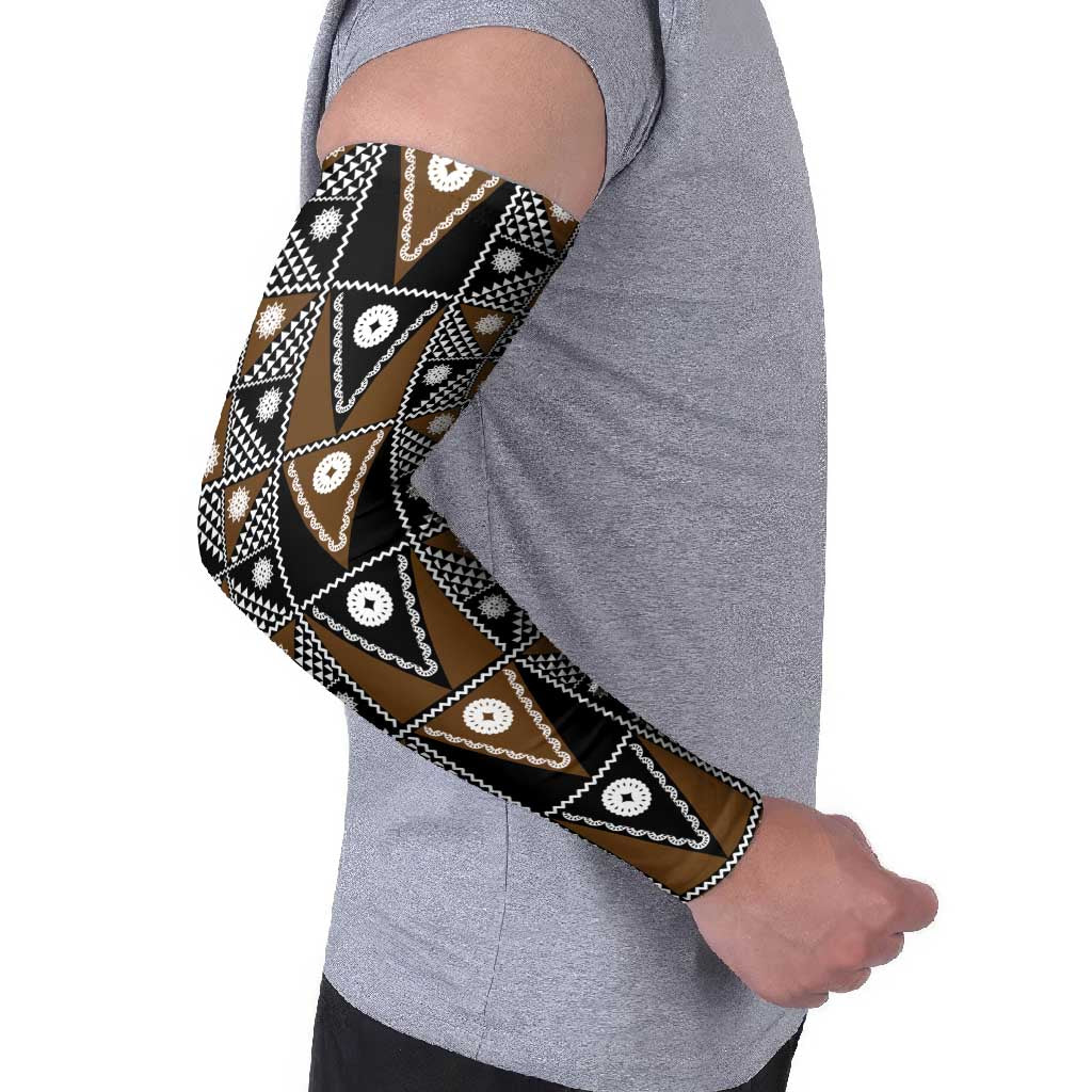 Fiji Brown Masi Pattern Arm Sleeves Fijian Tapa