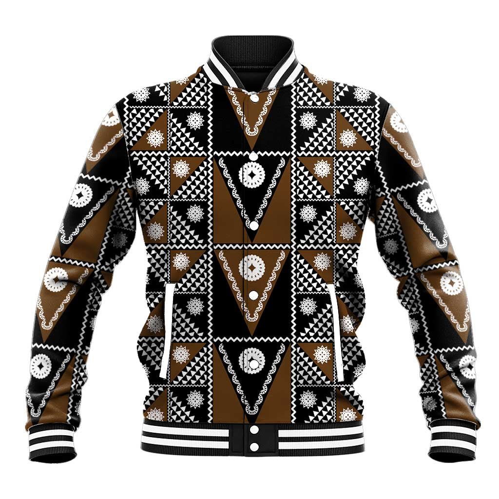 Fiji Brown Masi Pattern Baseball Jacket Fijian Tapa