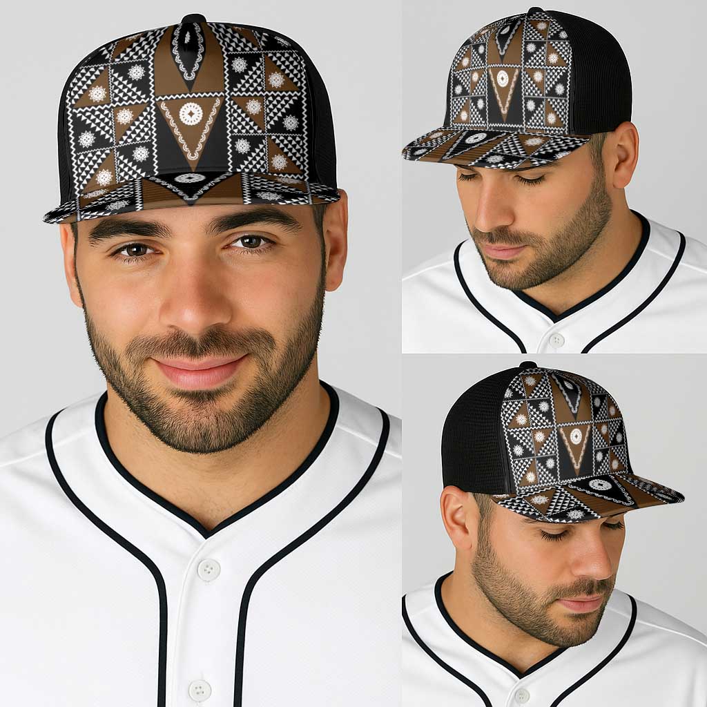 Fiji Brown Masi Pattern Baseball Net Cap Fijian Tapa