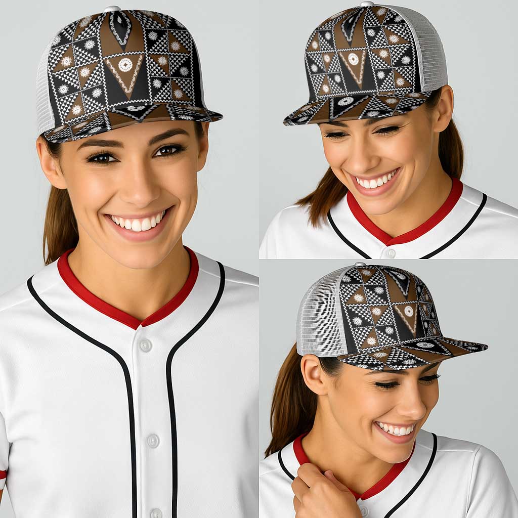 Fiji Brown Masi Pattern Baseball Net Cap Fijian Tapa