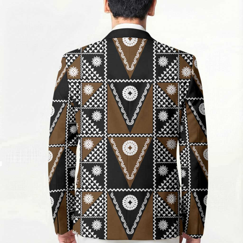 Fiji Brown Masi Pattern Blazer Fijian Tapa