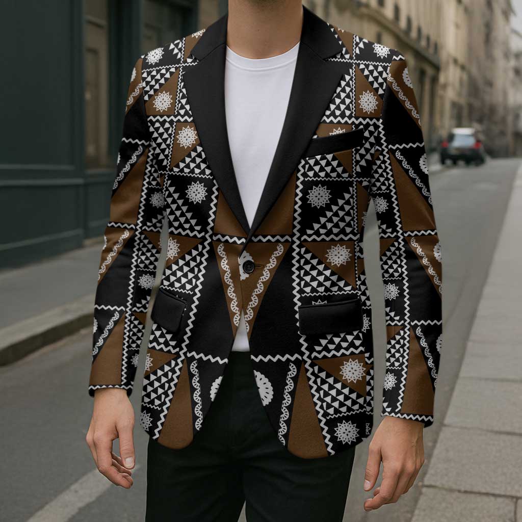 Fiji Brown Masi Pattern Blazer Fijian Tapa