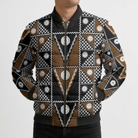 Fiji Brown Masi Pattern Bomber Puffer Jacket Fijian Tapa