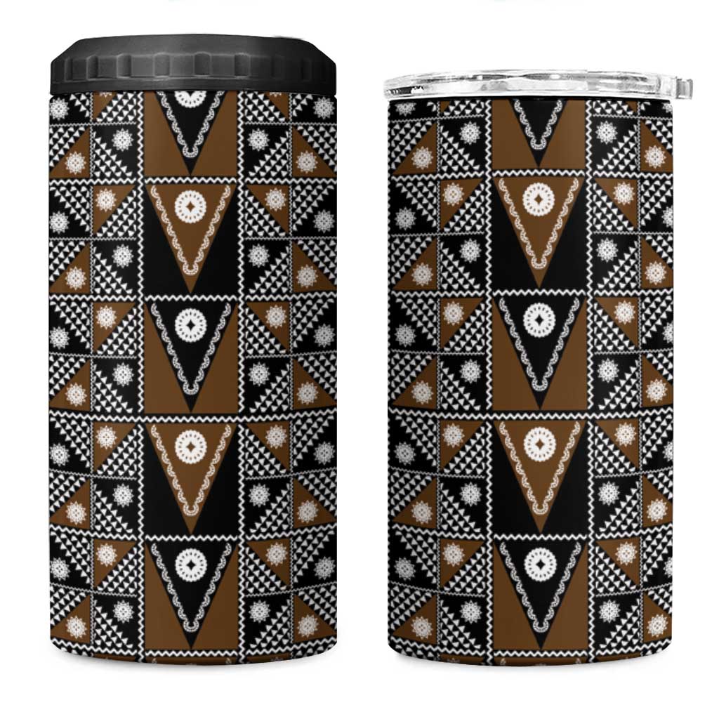 Fiji Brown Masi Pattern 4 in 1 Can Cooler Tumbler Fijian Tapa LT01 One Size: 16 oz Brown - Polynesian Pride