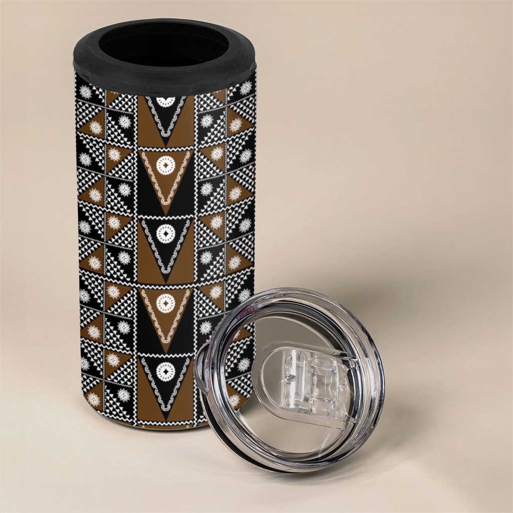 Fiji Brown Masi Pattern 4 in 1 Can Cooler Tumbler Fijian Tapa LT01 - Polynesian Pride