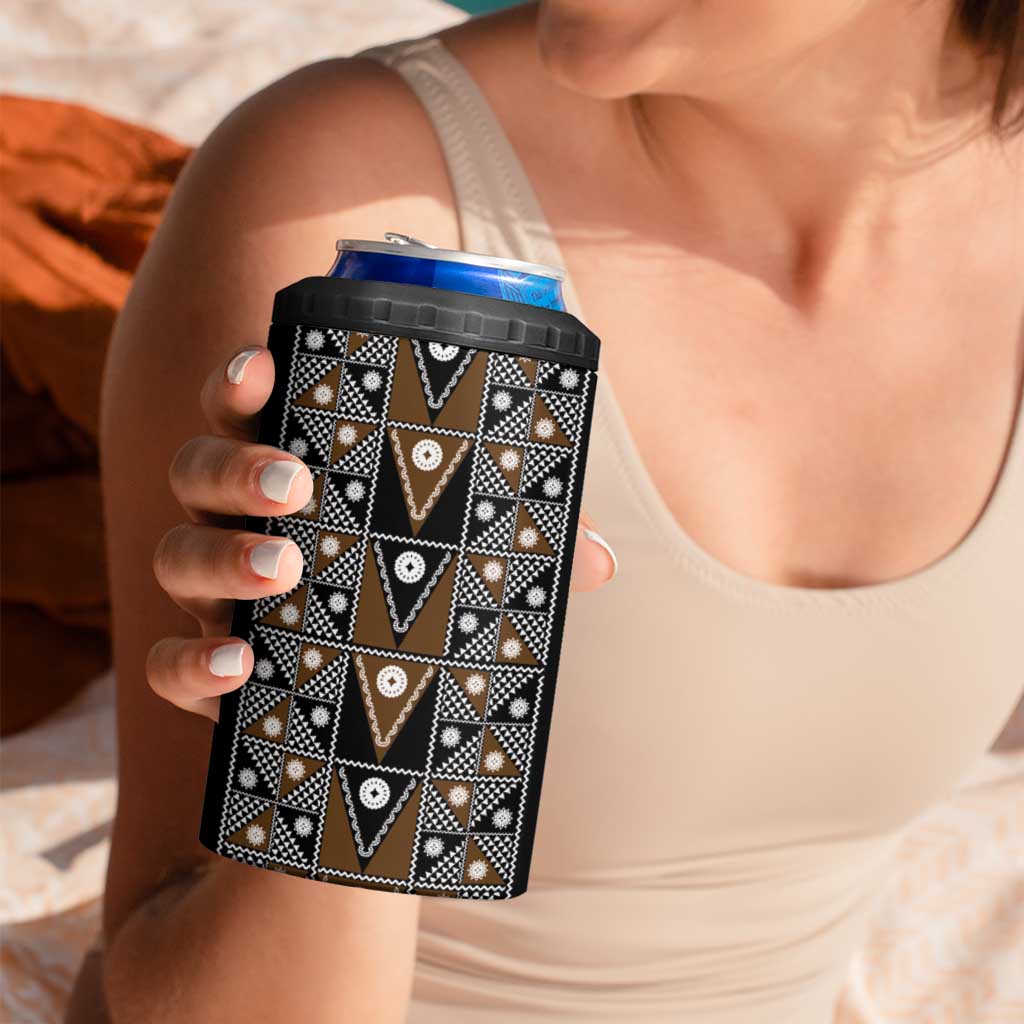 Fiji Brown Masi Pattern 4 in 1 Can Cooler Tumbler Fijian Tapa LT01 - Polynesian Pride