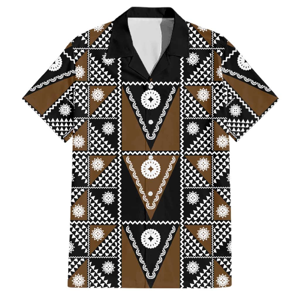 Fiji Brown Masi Pattern Family Matching Long Sleeve Bodycon Dress and Hawaiian Shirt Fijian Tapa