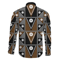 Fiji Brown Masi Pattern Family Matching Off The Shoulder Long Sleeve Dress and Hawaiian Shirt Fijian Tapa