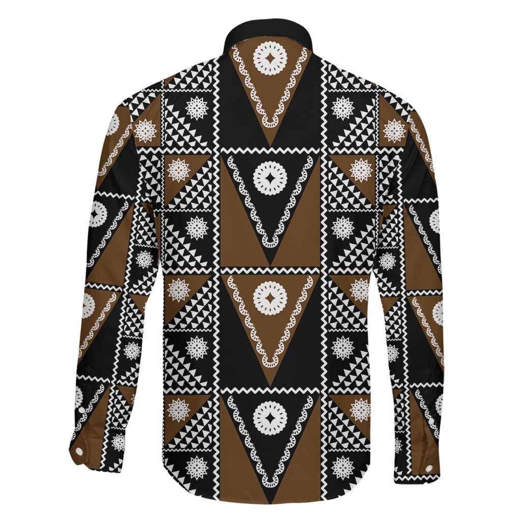 Fiji Brown Masi Pattern Family Matching Off Shoulder Short Dress and Hawaiian Shirt Fijian Tapa