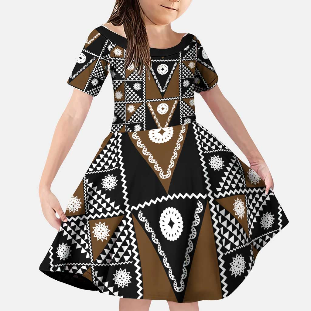 Fiji Brown Masi Pattern Family Matching Puletasi and Hawaiian Shirt Fijian Tapa