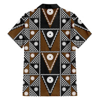 Fiji Brown Masi Pattern Family Matching Short Sleeve Bodycon Dress and Hawaiian Shirt Fijian Tapa