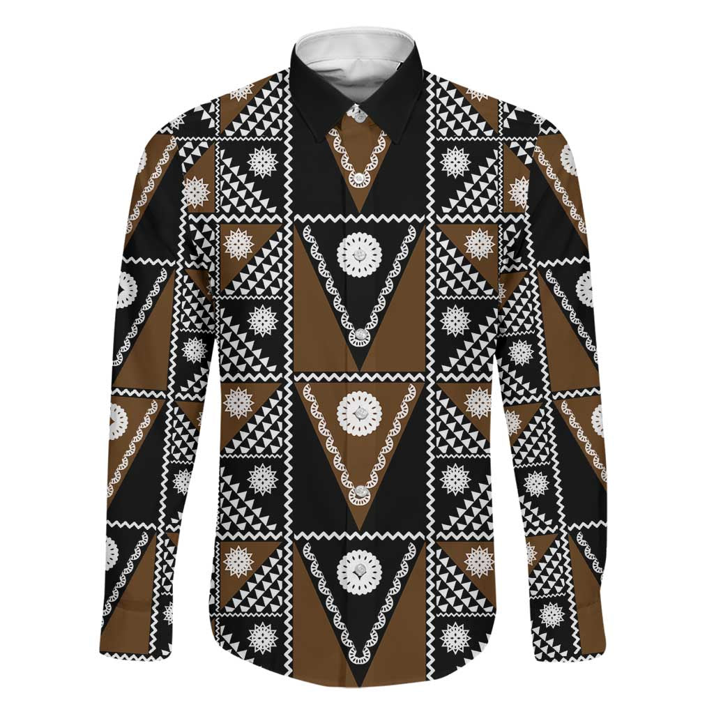 Fiji Brown Masi Pattern Family Matching Short Sleeve Bodycon Dress and Hawaiian Shirt Fijian Tapa