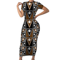 Fiji Brown Masi Pattern Family Matching Short Sleeve Bodycon Dress and Hawaiian Shirt Fijian Tapa