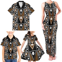 Fiji Brown Masi Pattern Family Matching Tank Maxi Dress and Hawaiian Shirt Fijian Tapa