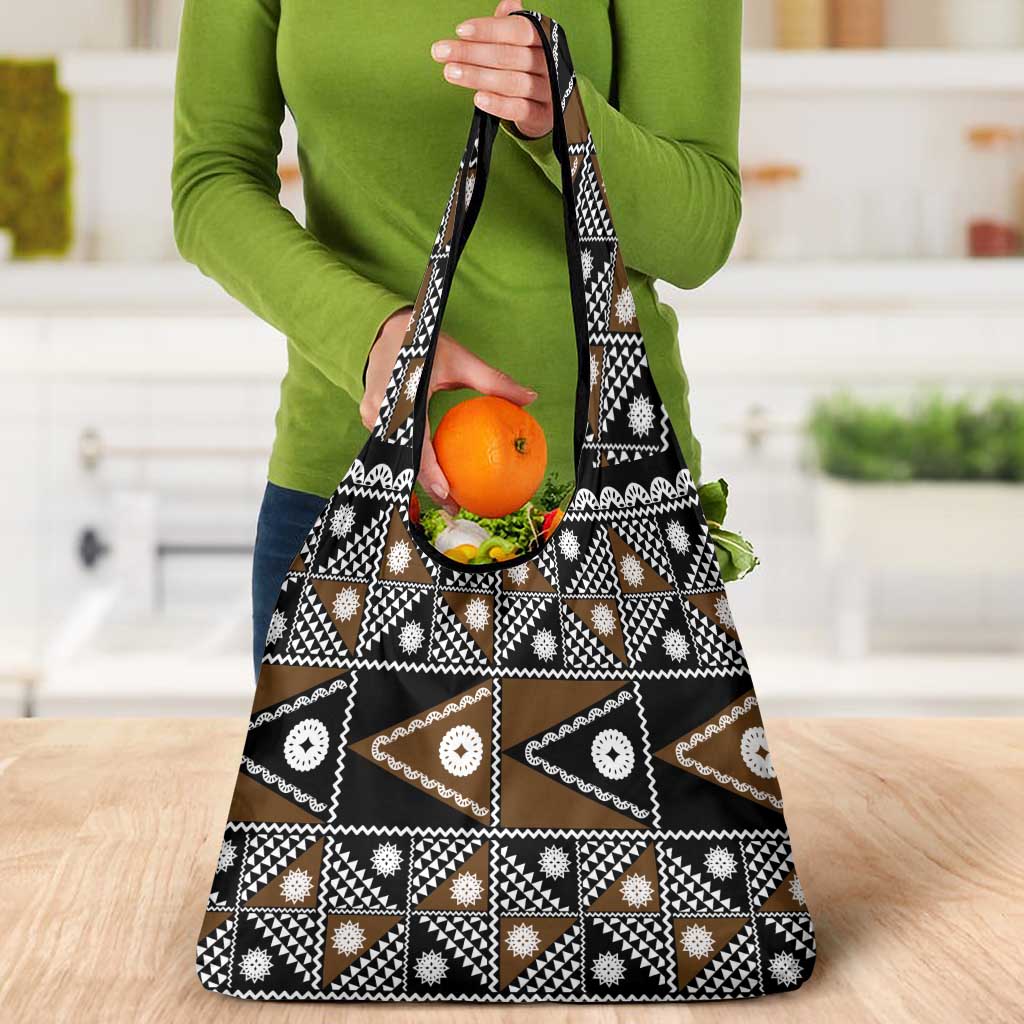 Fiji Brown Masi Pattern Grocery Bag Fijian Tapa