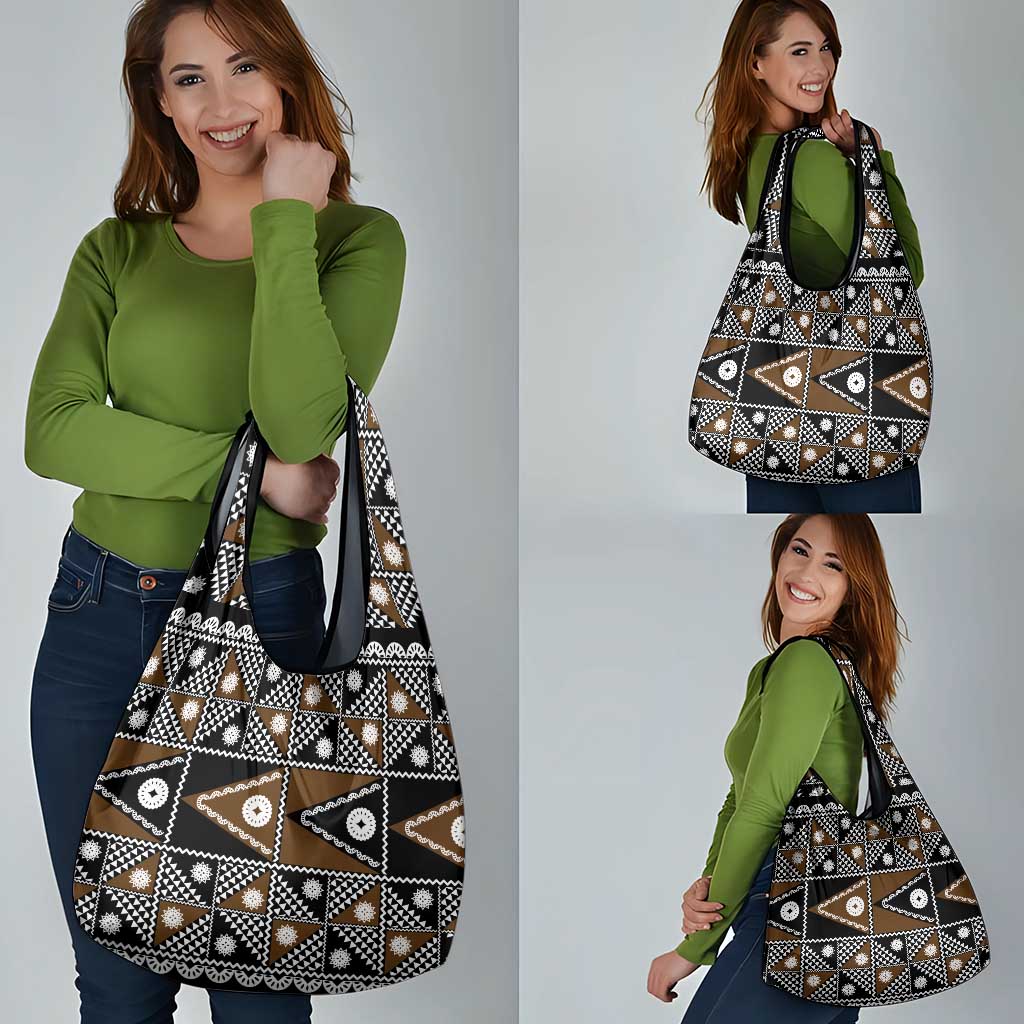 Fiji Brown Masi Pattern Grocery Bag Fijian Tapa