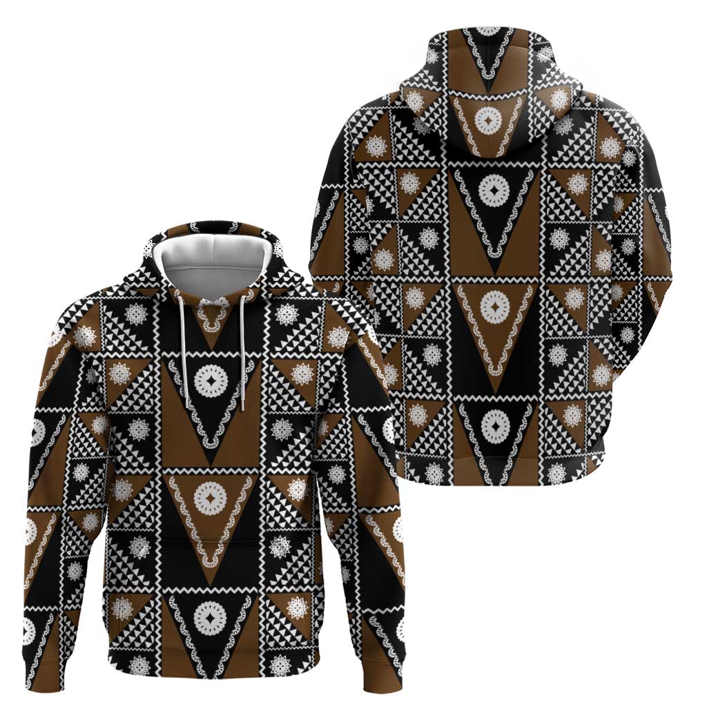 Fiji Brown Masi Pattern Hoodie Fijian Tapa