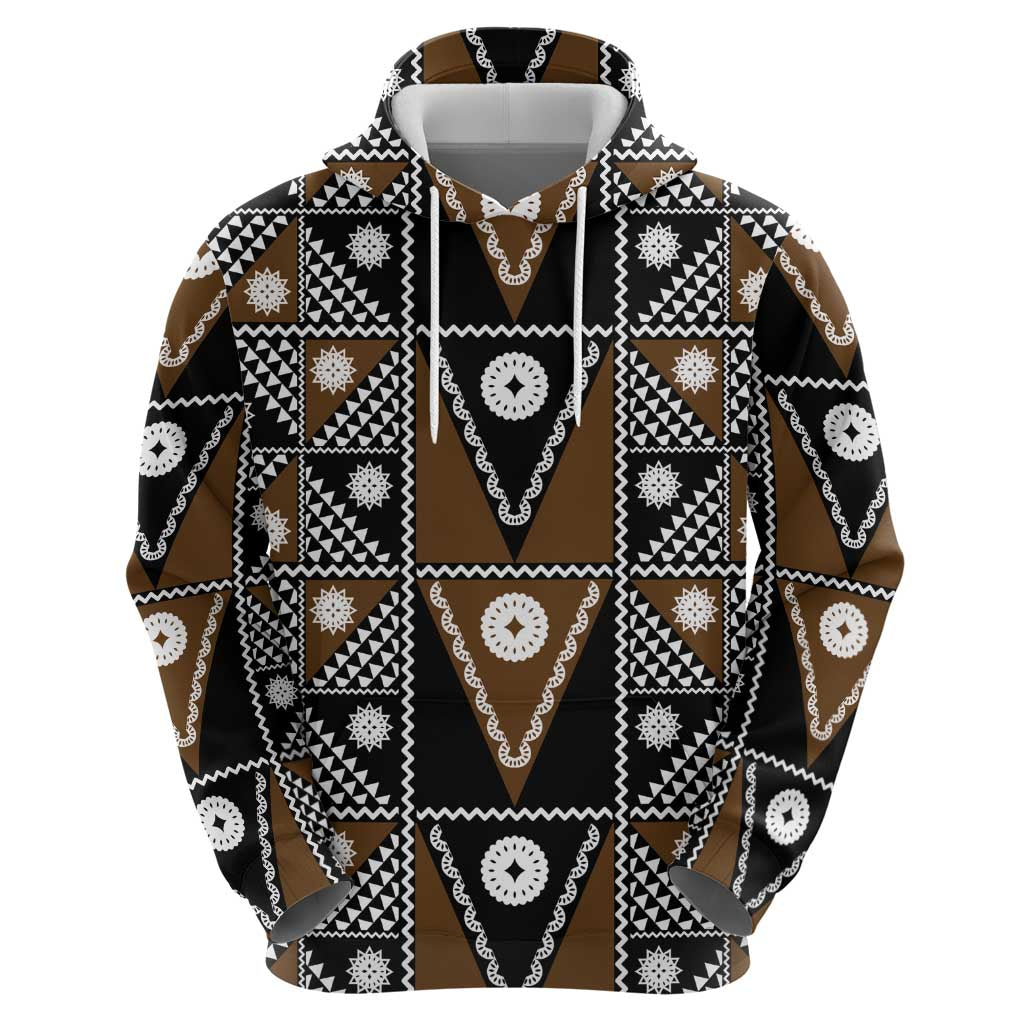 Fiji Brown Masi Pattern Hoodie Fijian Tapa