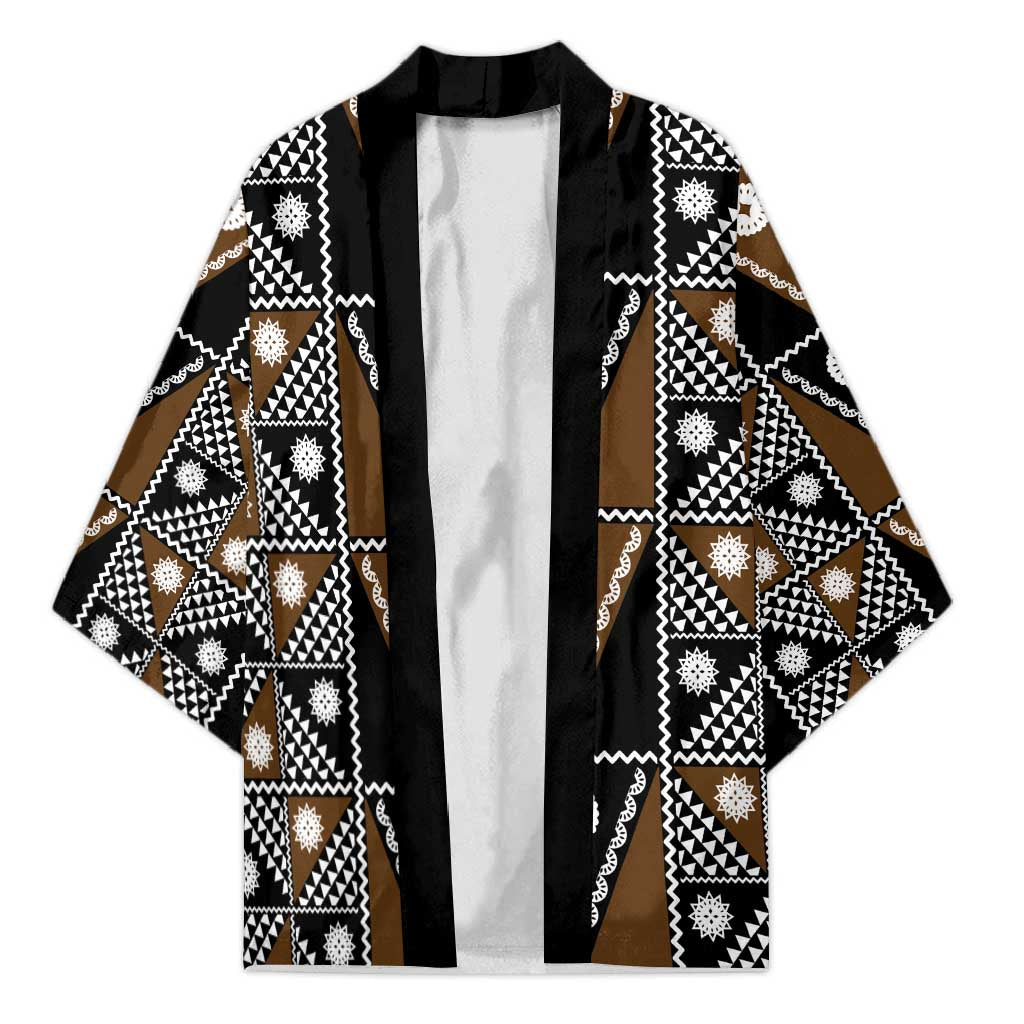 Fiji Brown Masi Pattern Kimono Fijian Tapa
