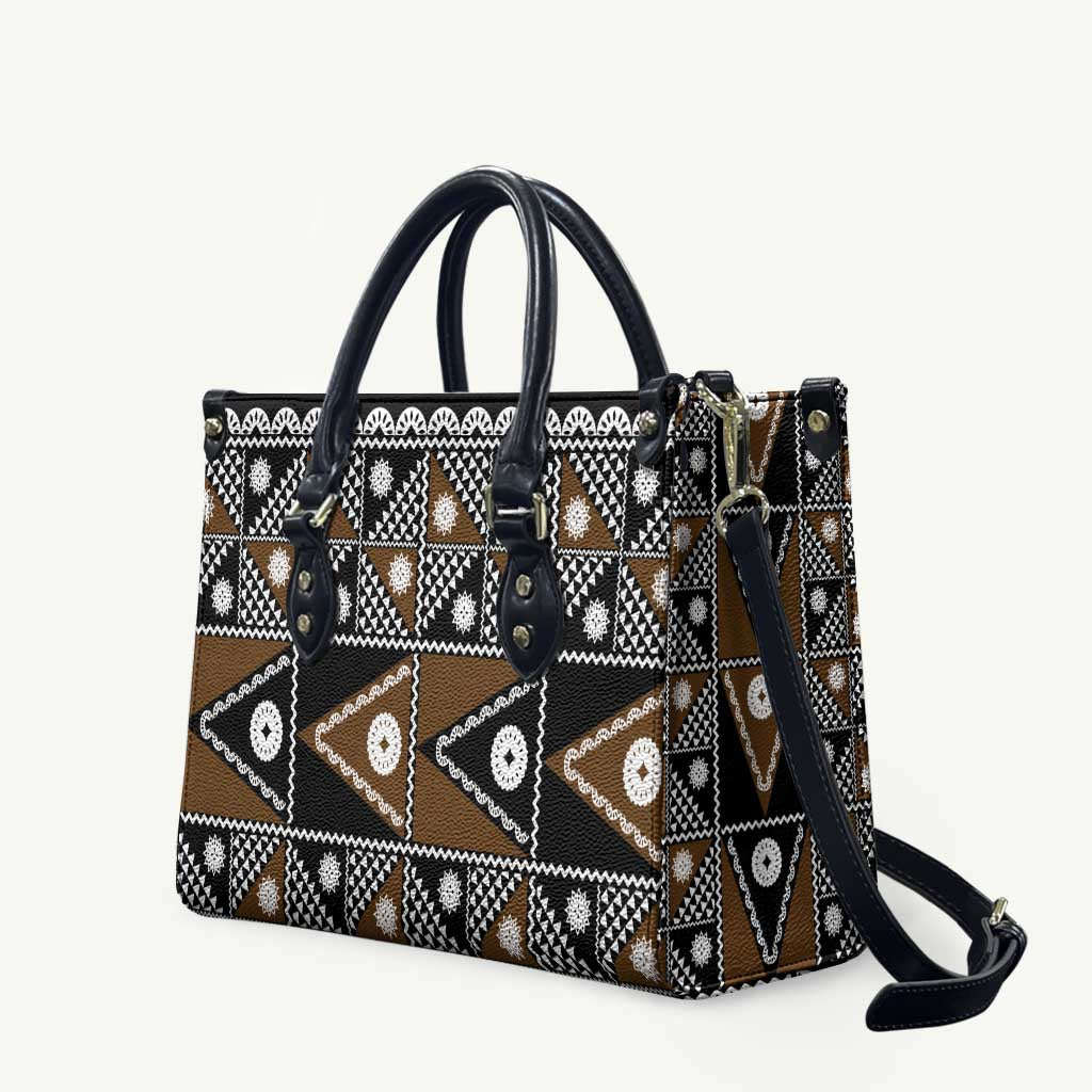Fiji Brown Masi Pattern Leather Bag Fijian Tapa