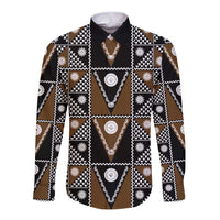 Fiji Brown Masi Pattern Long Sleeve Button Shirt Fijian Tapa