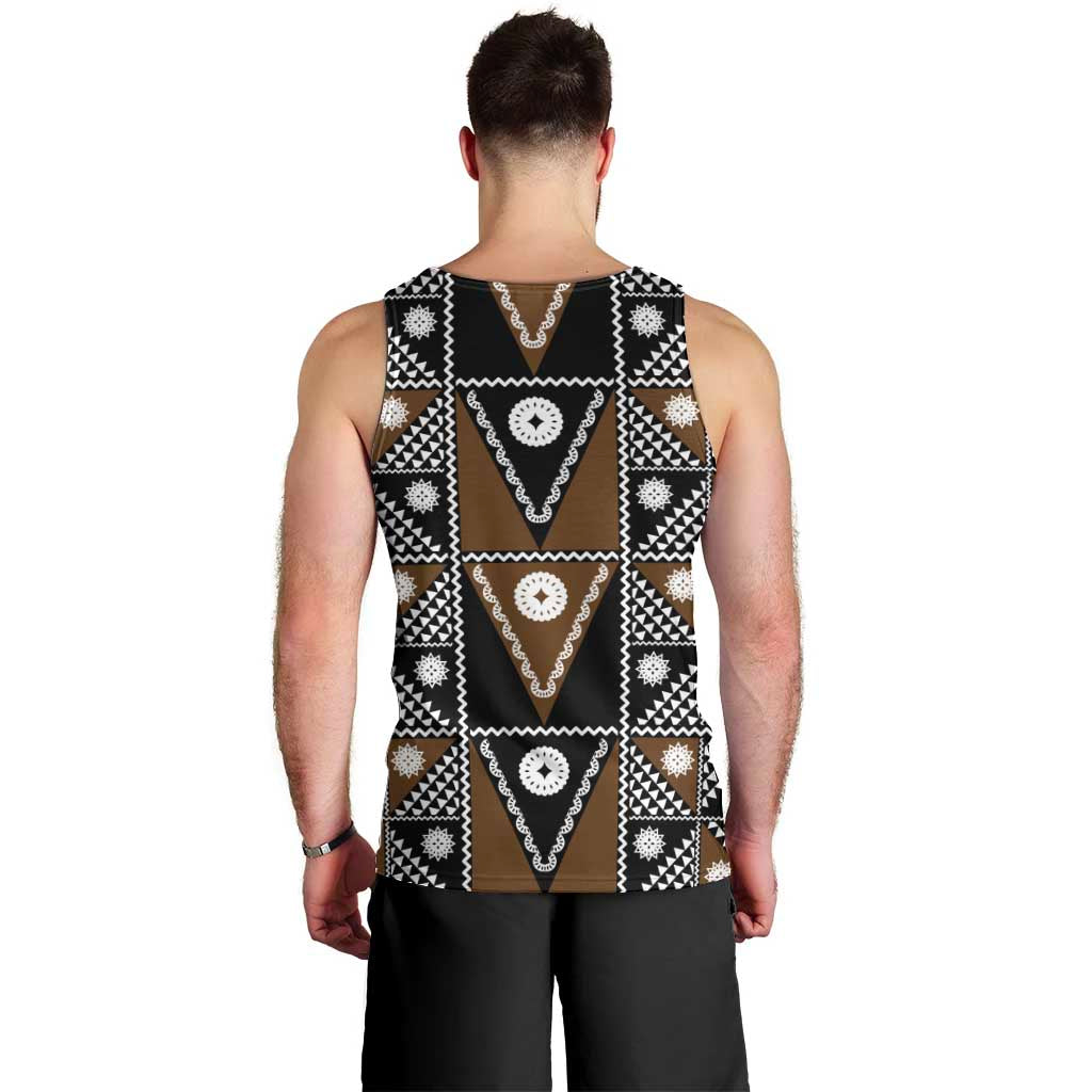 Fiji Brown Masi Pattern Men Tank Top Fijian Tapa