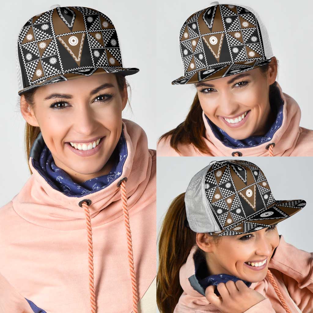 Fiji Brown Masi Pattern Mesh Trucker Cap Fijian Tapa