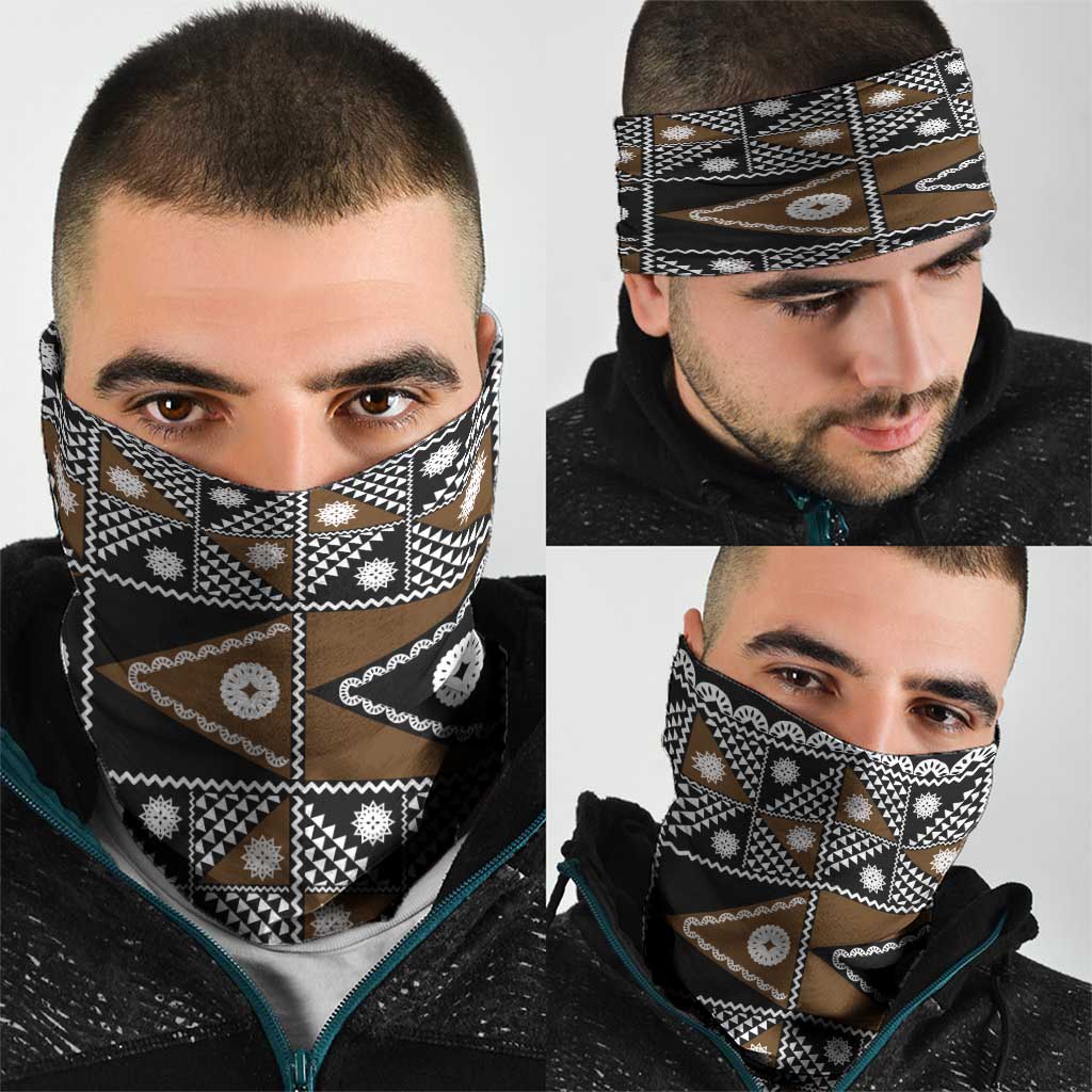 Fiji Brown Masi Pattern Neck Gaiter Fijian Tapa