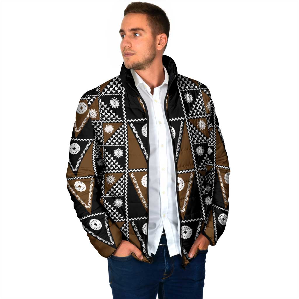 Fiji Brown Masi Pattern Padded Jacket Fijian Tapa