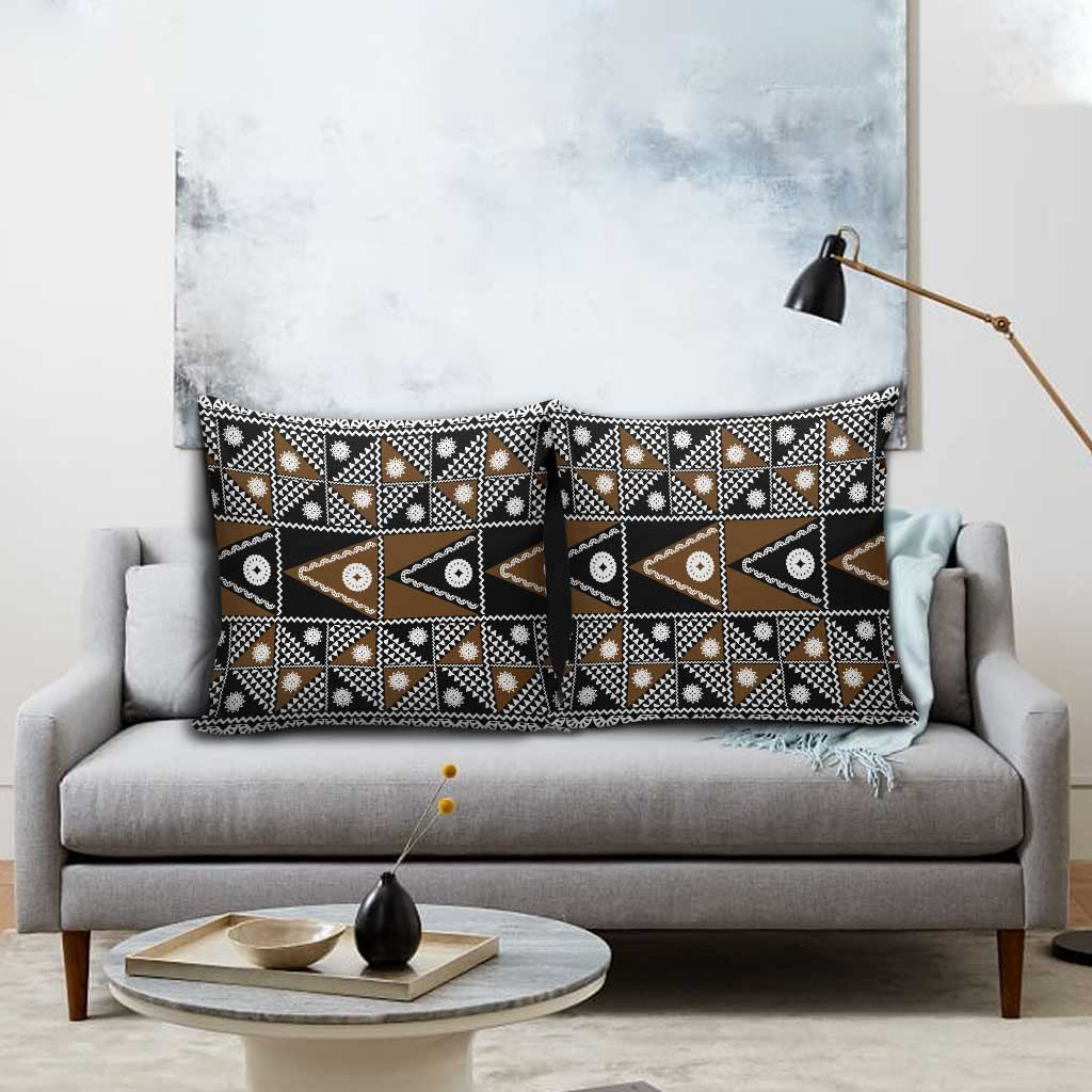 Fiji Brown Masi Pattern Pillow Cover Fijian Tapa