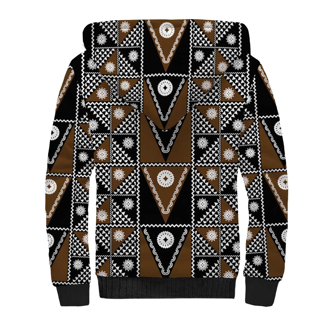 Fiji Brown Masi Pattern Sherpa Hoodie Fijian Tapa